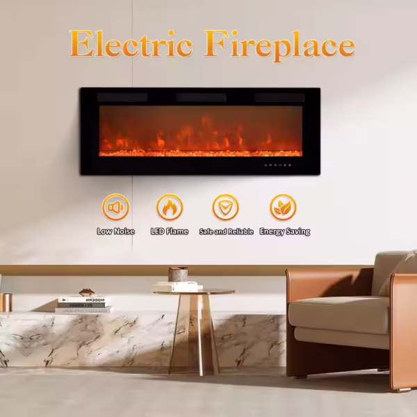 50 Inch Electric Fireplace Indoor Built In Led Light Insert Wall Mount Fireplace Decorative Flame Adjustable Timer Room Heater - Image 3