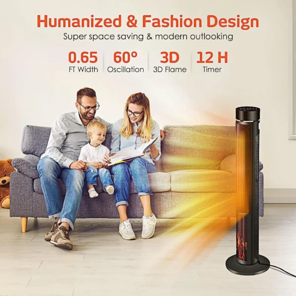 Tower 2000W Fast Heating Fan Winter Warmer Overheat Electric Room Heater Fireplace Flame Effect Household Room Heater PTC Ceramic Heating - Image 6