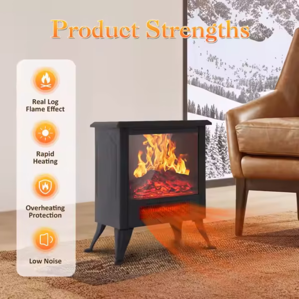 Freestanding Portable Room Heaters Electric Fireplace Stove Modern Electric Room Heater with Real Flame Effect - Image 3