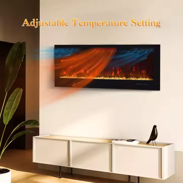 50 Inch Electric Fireplace Indoor Built In Led Light Insert Wall Mount Fireplace Decorative Flame Adjustable Timer Room Heater - Image 4