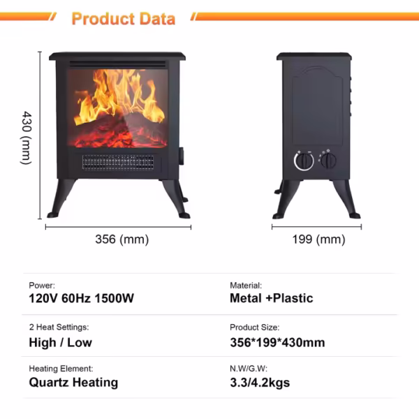 Freestanding Portable Room Heaters Electric Fireplace Stove Modern Electric Room Heater with Real Flame Effect - Image 4