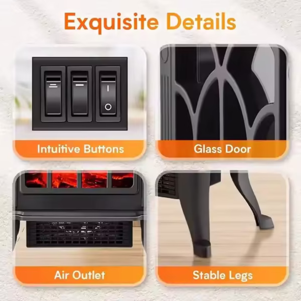 Heating Set Tip over protection 3D Real Log Burning Portable Electric Fireplace Stove Household Heater - Image 6