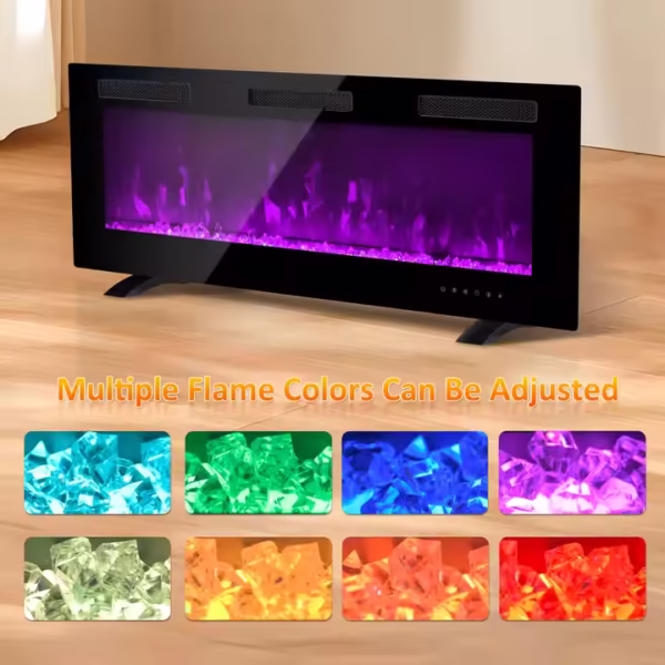50 Inch Electric Fireplace Indoor Built In Led Light Insert Wall Mount Fireplace Decorative Flame Adjustable Timer Room Heater - Image 7