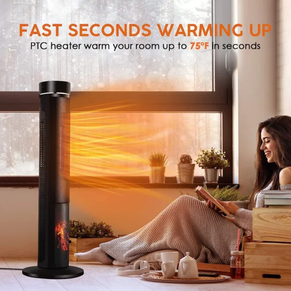 Tower 2000W Fast Heating Fan Winter Warmer Overheat Electric Room Heater Fireplace Flame Effect Household Room Heater PTC Ceramic Heating - Image 3