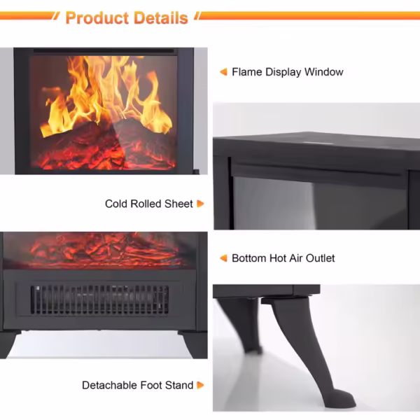 Freestanding Portable Room Heaters Electric Fireplace Stove Modern Electric Room Heater with Real Flame Effect - Image 6