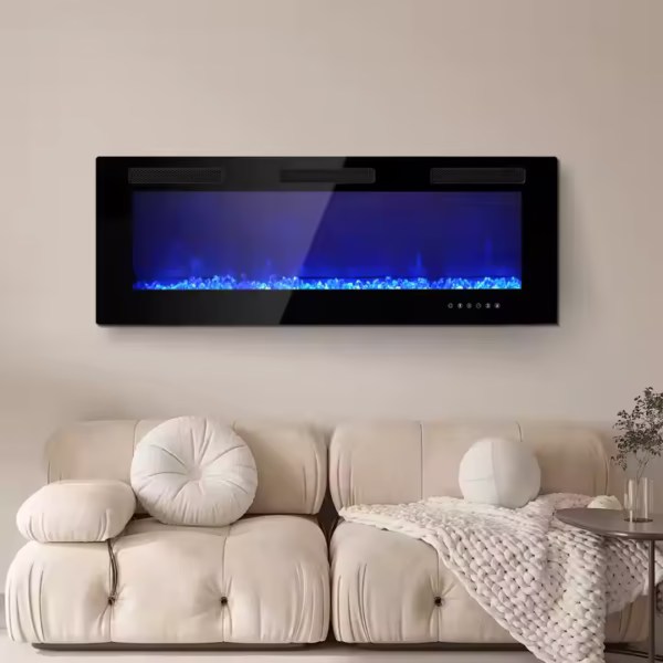 50 Inch Electric Fireplace Indoor Built In Led Light Insert Wall Mount Fireplace Decorative Flame Adjustable Timer Room Heater - Image 6